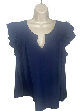 Women's Navy Ruffle Sleeve Blouse